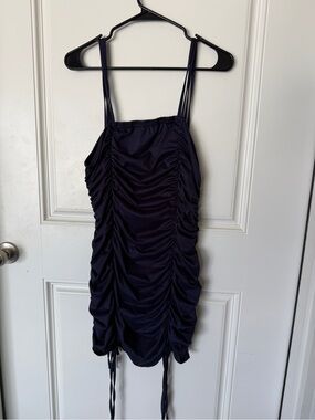 Navy Ruched Spaghetti Strap Mini Dress